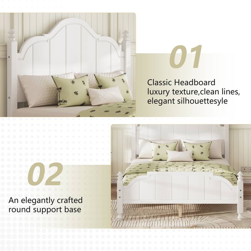 Roomfitters Wood Platform Bed Frame with Curved Headboard, Vintage Style Slat Support, No Box Spring Required