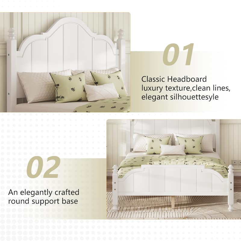 Wood Bed Frame with Sculpted Headboard by Harper&Bright Designs