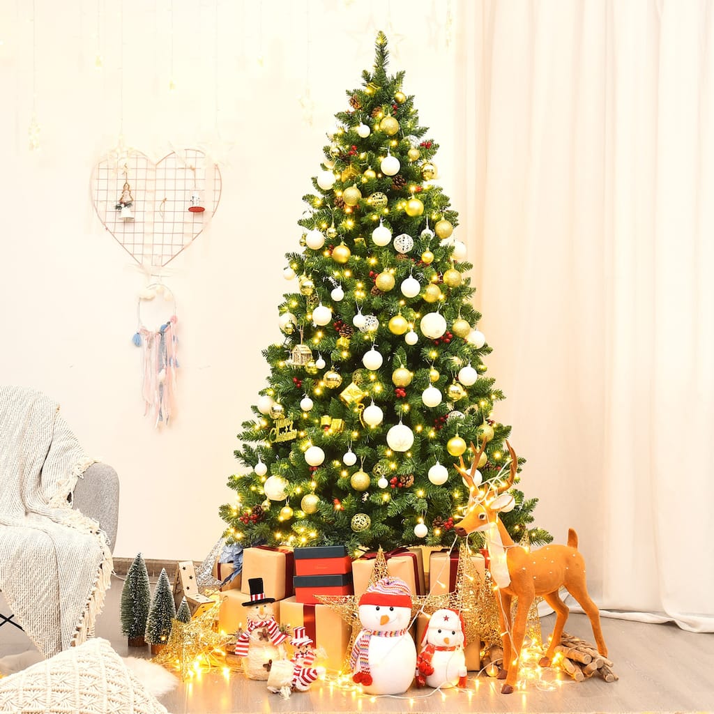 Gymax 6.5FT Pre-Lit Christmas Tree Hinged Artificial Tree Indoor w/ - See Details