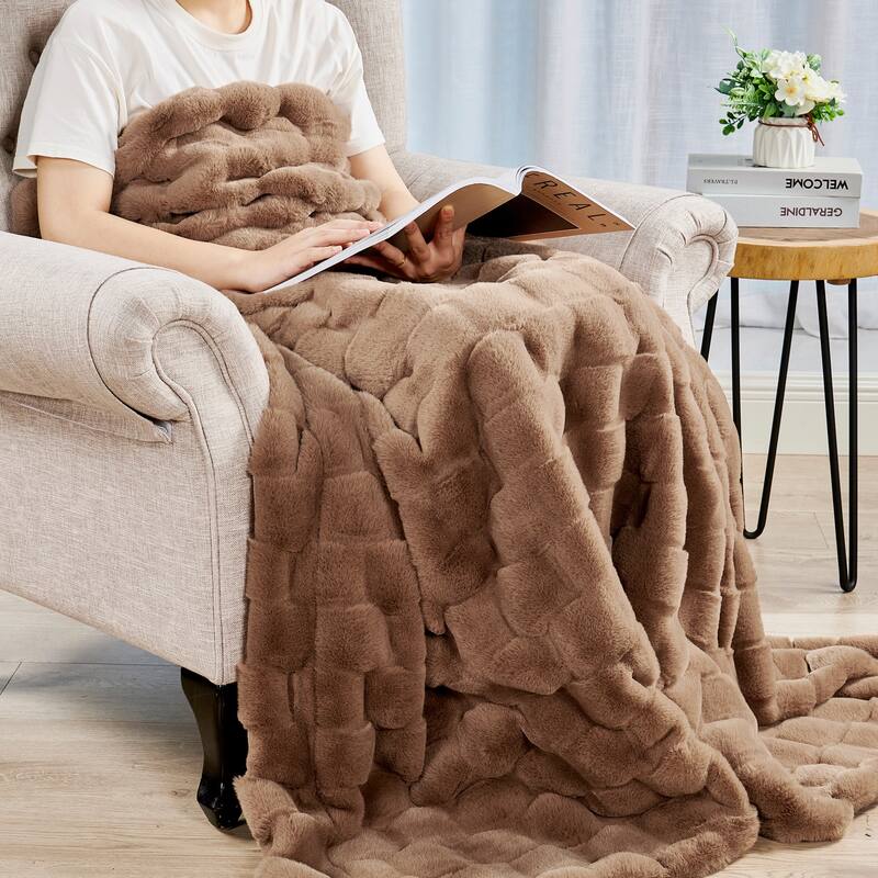 Home Soft Things Brick Textured FauxFur Throw Decorative Blankets
