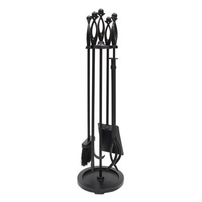 Achla Designs Lincoln Retro Mid-Century Set of 4 Fireplace Tools, 30 Inch Tall, Black