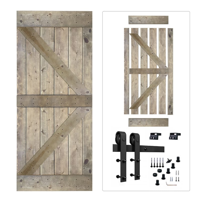 Paneled Wood Barn Door with Installation Hardware Kit - K3 Series