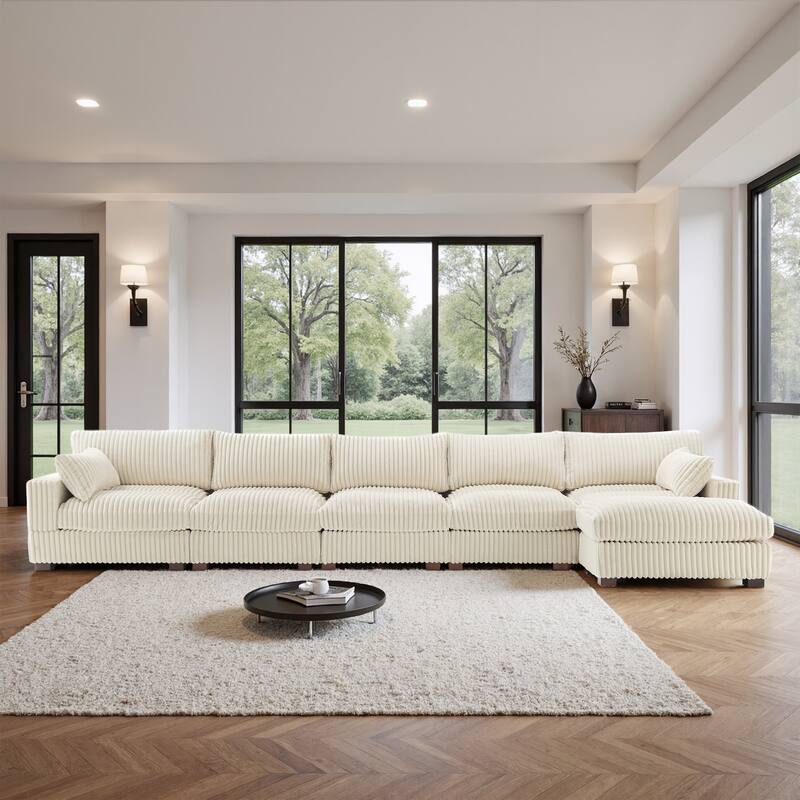 Cloud-Like Flannel Fabric Modular Sectional Sofa with Ottoman