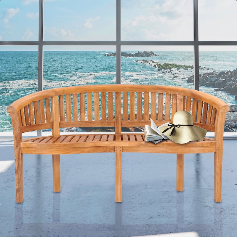 Chic Teak Peanut Outdoor Teak Wood Patio & Garden Double Bench