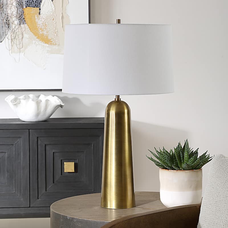 Iron Table Lamp with Tapered Shade - 28" - Antique Brass Finish