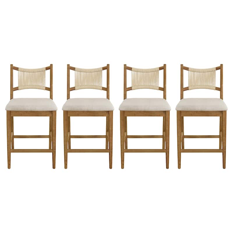 Christopher Knight Home - Arno Mid-Century Modern Upholstered Counter Stool with Rope Back and Solid Wood Frame Set - 21"W