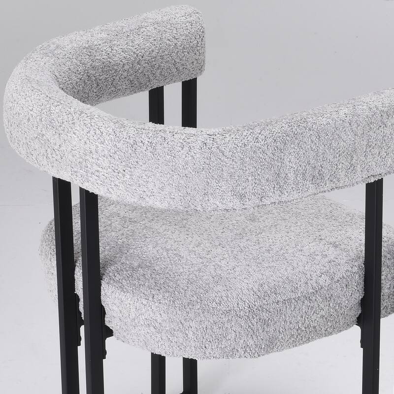 Set of 2 Upholstered Dining Arm Chairs, Bouclé Fabric Accent Chairs with Metal Frame, with Cushioned Seat & Back
