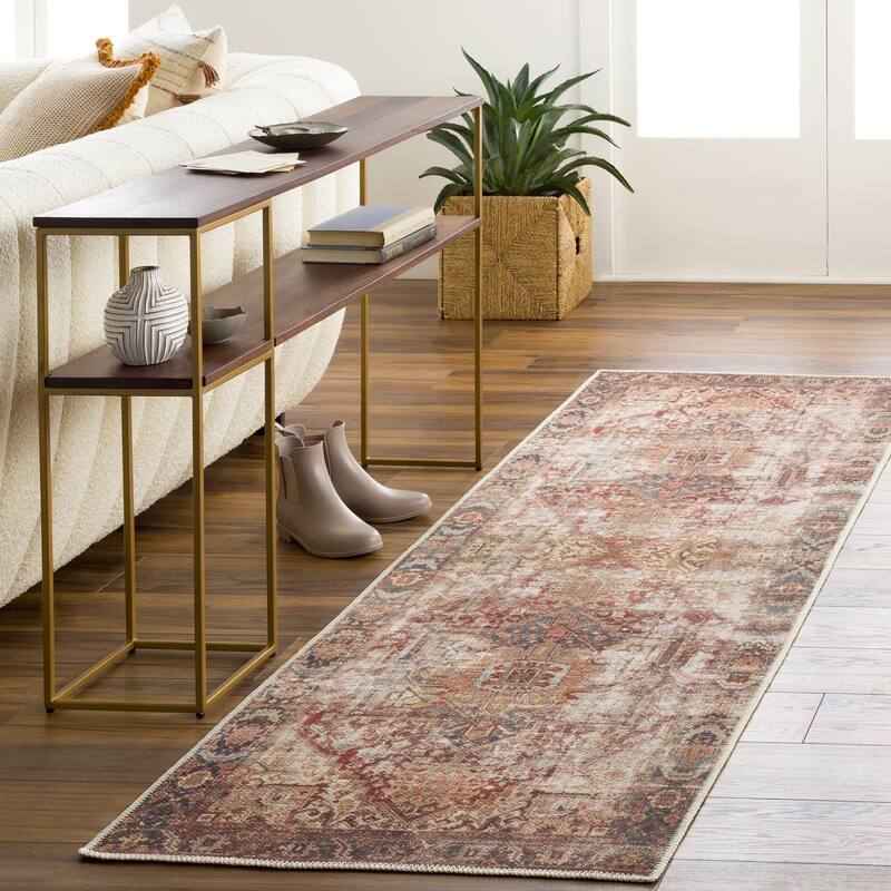 Livabliss Traditional Amelie Medallion Washable Area Rug - 2'7" x 7'10" - Red