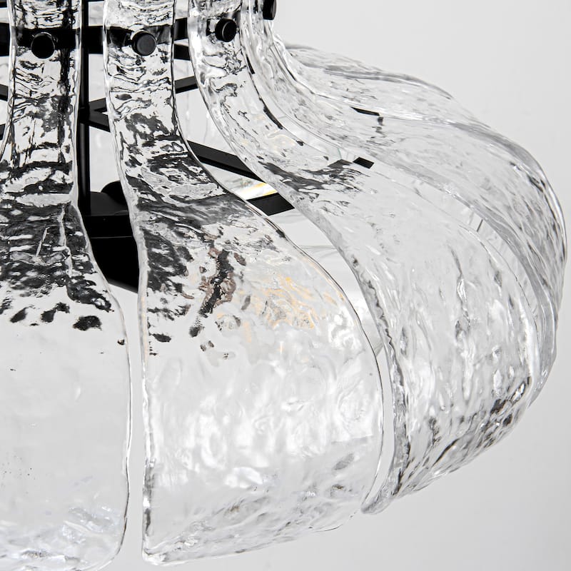 20.47-inch modern unique 4-light metal pendant lamp with glass ripple lampshade and adjustable height