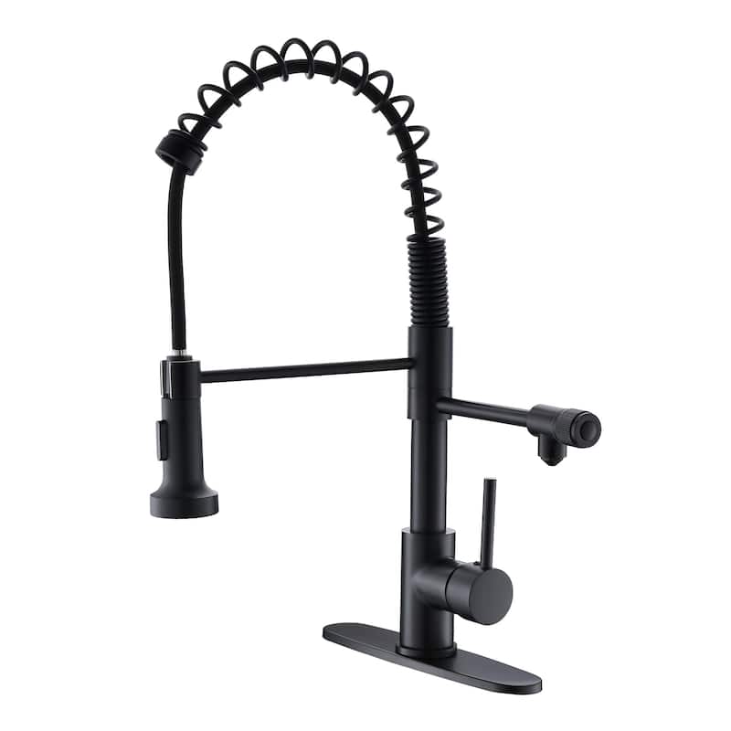 Black Single Handle Pull-out Kitchen Faucet with Drain Rack