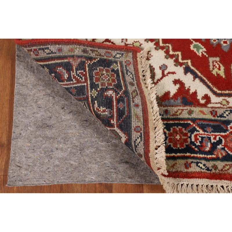 Orange Heriz Serapi Oriental Accent Rug Handmade Wool Carpet - 4'0" X 5'11"