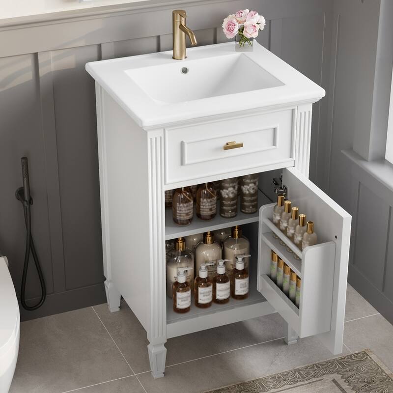 20" Bath Vanity, Engineered Wood, Tilt Out Drawer, Space Saving