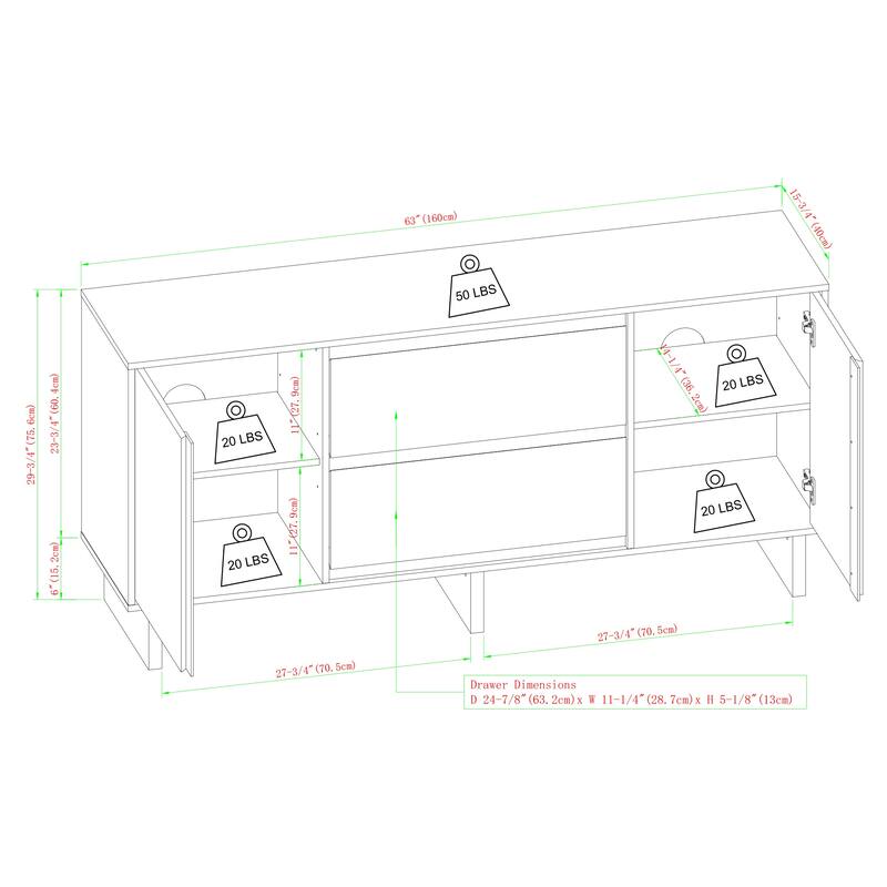 63" Scandi Sideboard with Beveled Drawers