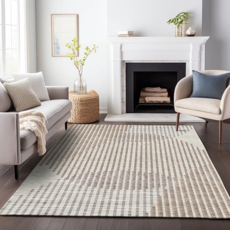 Machine Washable Indoor/ Outdoor Abstract Stripe Chantille Rug