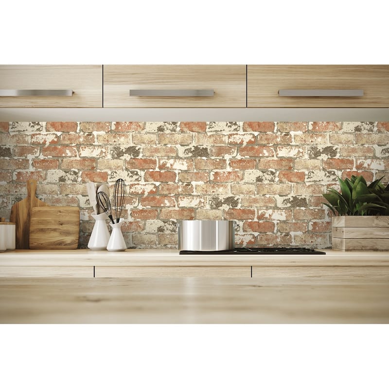 NextWall Weathered Red Brick Peel and Stick Removable Wallpaper - 20.5 in. W x 18 ft. L