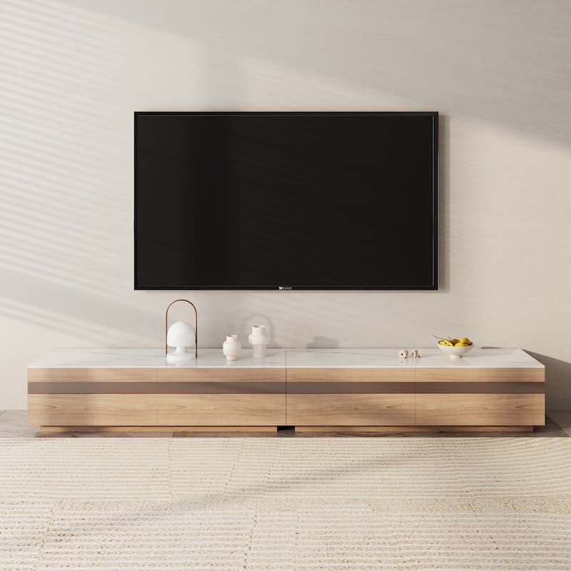 Modern Light Wood TV Stands, Glossy Stone Table-top, 3-6Drawers, Fully Assembled