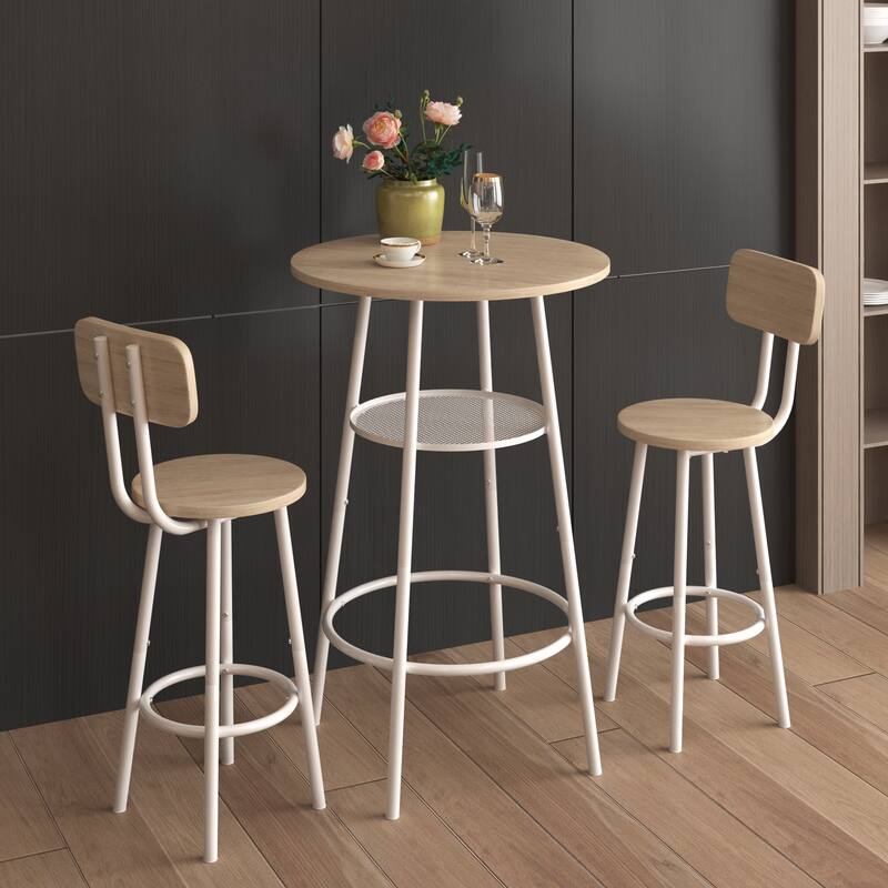 Modern 3-Piece Dining Set with Round Table, Partition & 2 Bar Stools