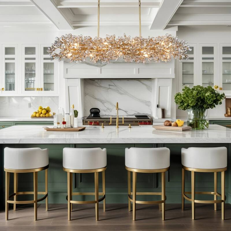 Aureflor 7-Light Antique Gold Foil Crystal Floral Island Chandelier for Kitchen Island Dining Room