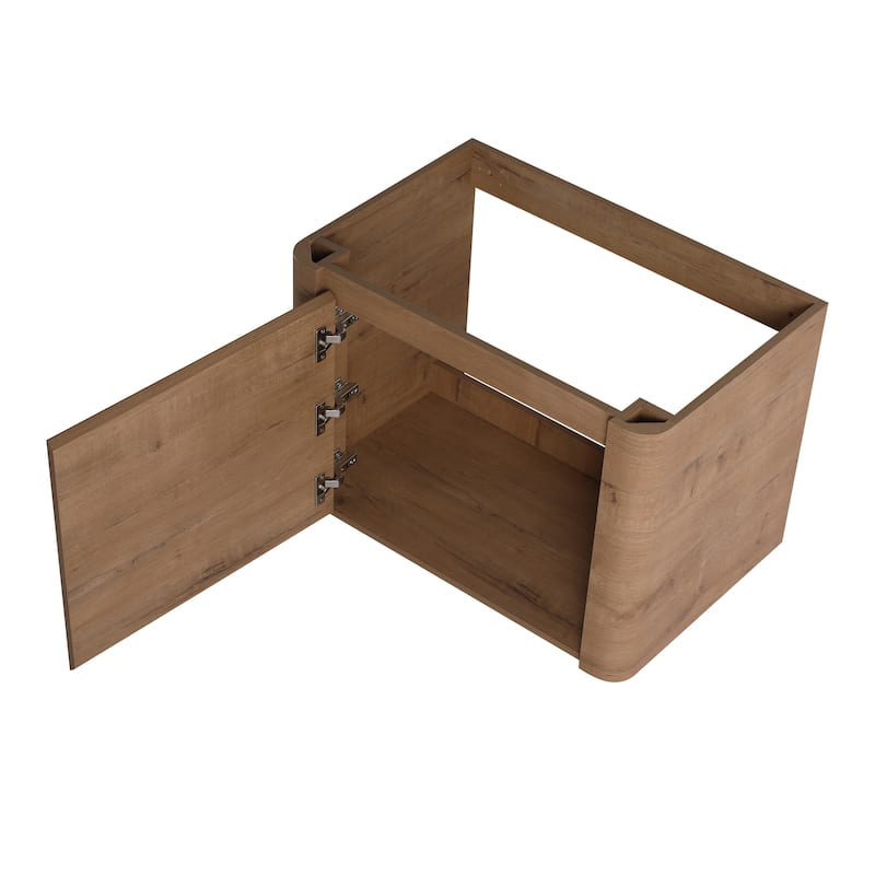 Wall-Mounted Bathroom Vanity with Ceramic Sink and Storage Shelves