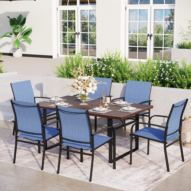 MAISON ARTS 7-Piece Outdoor Dining Set with 6 Textilene Chairs and U-Shaped Leg Table