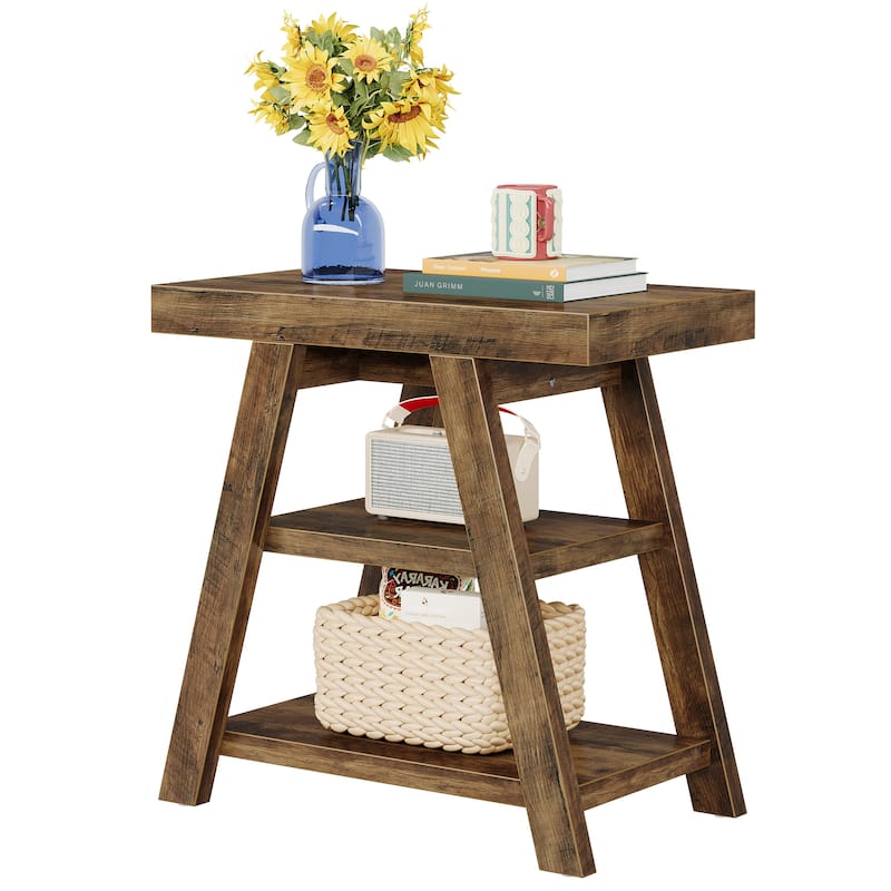 End Table with Storage, Wooden Side Table, Bedside Table for Living Room, Bedroom Small Spaces