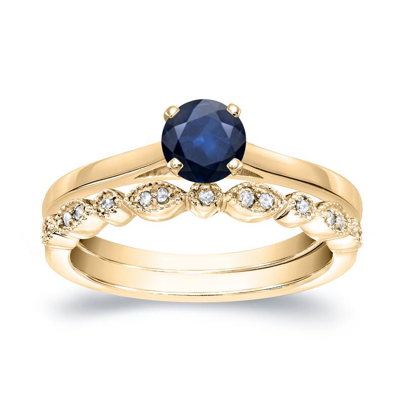 Auriya 14k Gold 1/3ctw Vintage Solitaire Sapphire Engagement Ring Set 1/6ctw - Yellow - 10