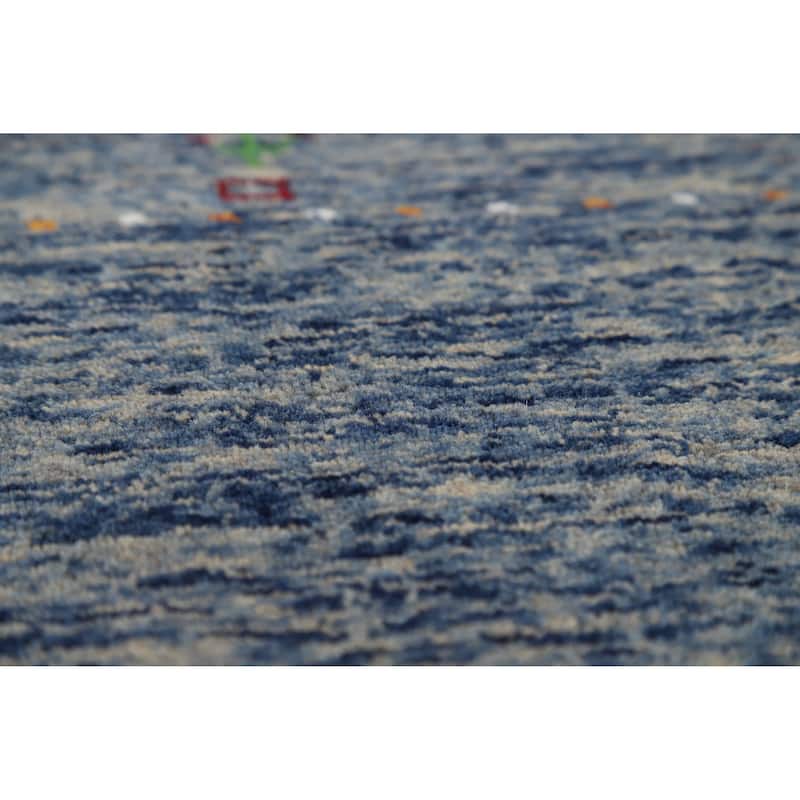 Hand Knotted Oriental 100% Wool Carpet Tribal Animal Pictorial Navy Blue & Blues Gabbeh Area Rug - 5' 10'' X 3' 11''