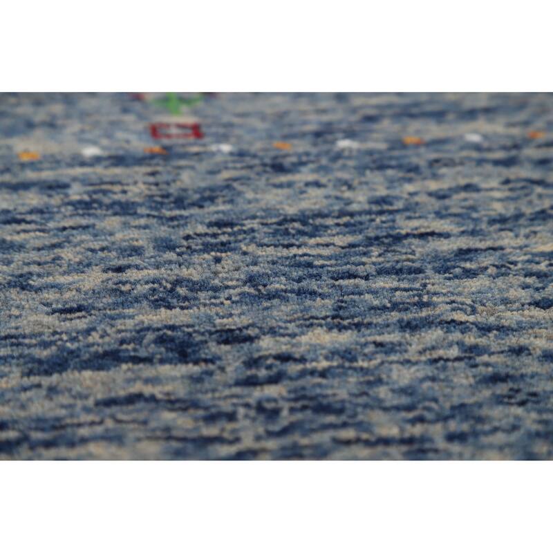 Tribal Blue Gabbeh Indian Accent Rug Hand-Knotted Wool Carpet - 3'11" x 5'10"