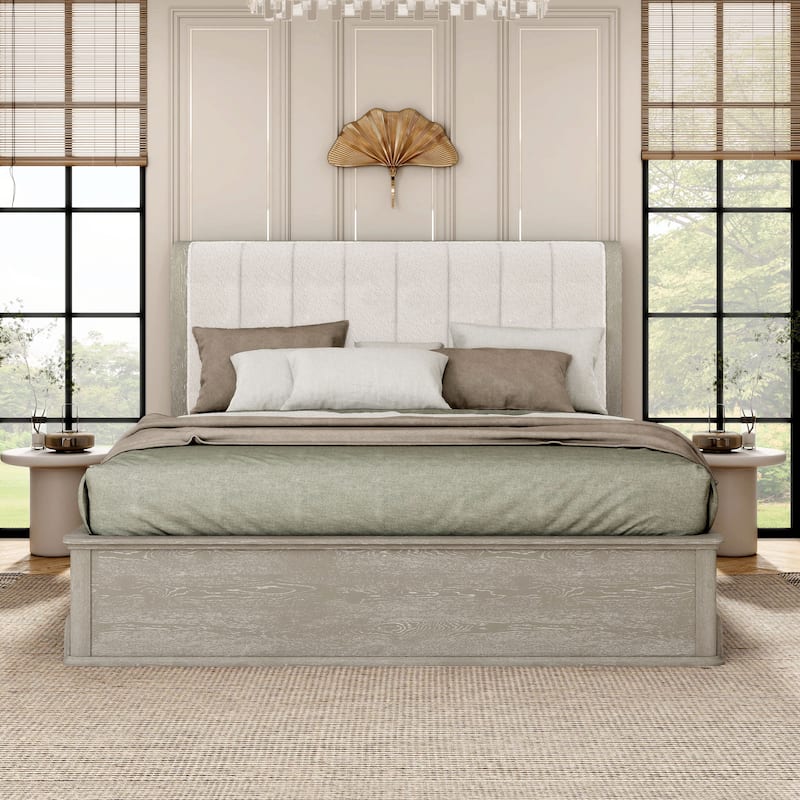 Furniture of America Addeso Modern Padded Wingback Panel Bed - Light Grey - King