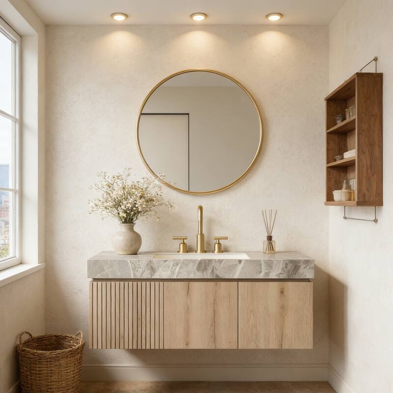 Floating Bathroom Vanity with 3 Pre-drilled Faucet Holes - 48 - White Oak