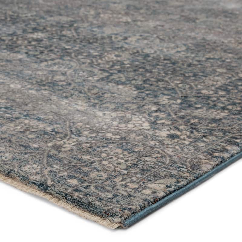 Blaise Damask Gray/ Blue Area Rug