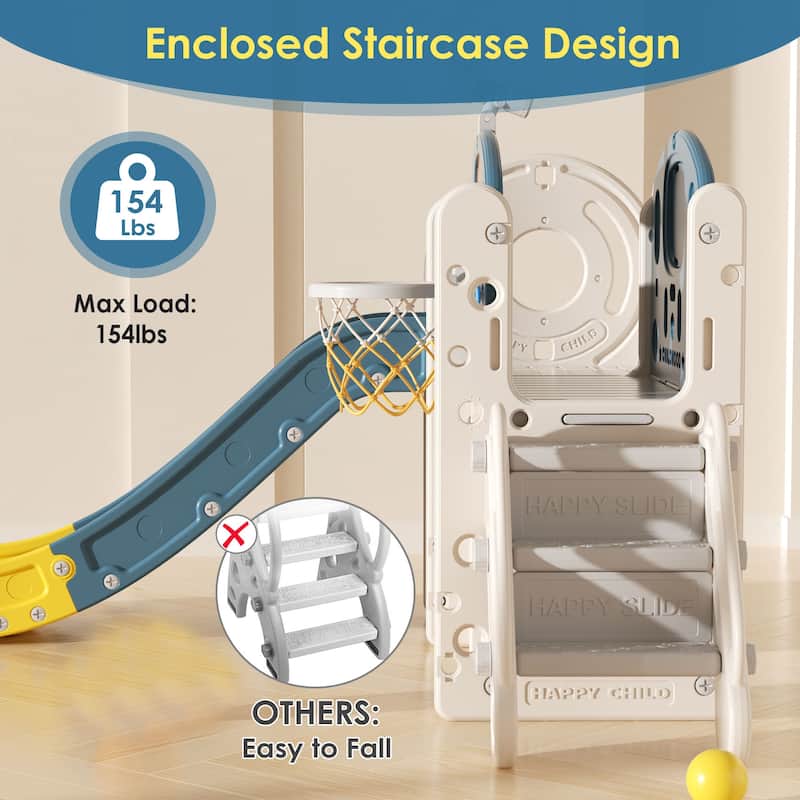 9 in 1 Blue Yellow Toddler Slide, Kid Slide for Toddlers Age 1-3, Indoor Outdoor Playset Toddler Playground