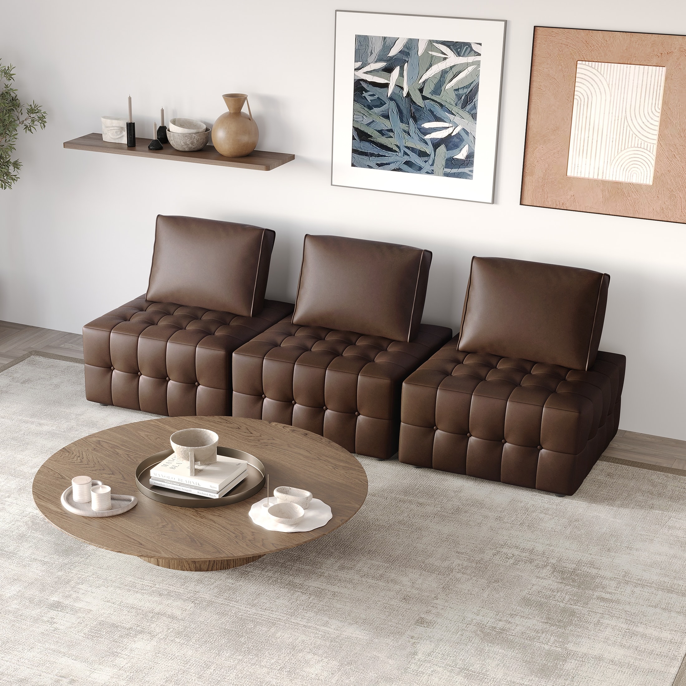 living brown couch and chair set