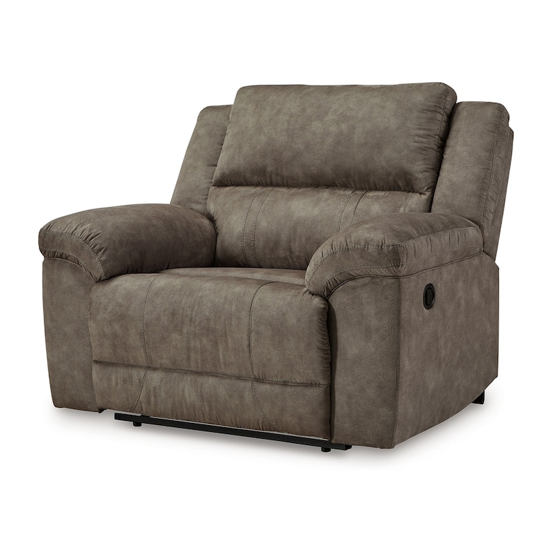 Larson Manual Recliner Oversize Chair, Brown Faux Leather, Pillow Arms