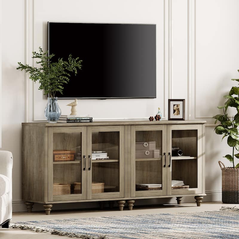 TV Stand with Glass Doors, TV Console Table TV Cabinet