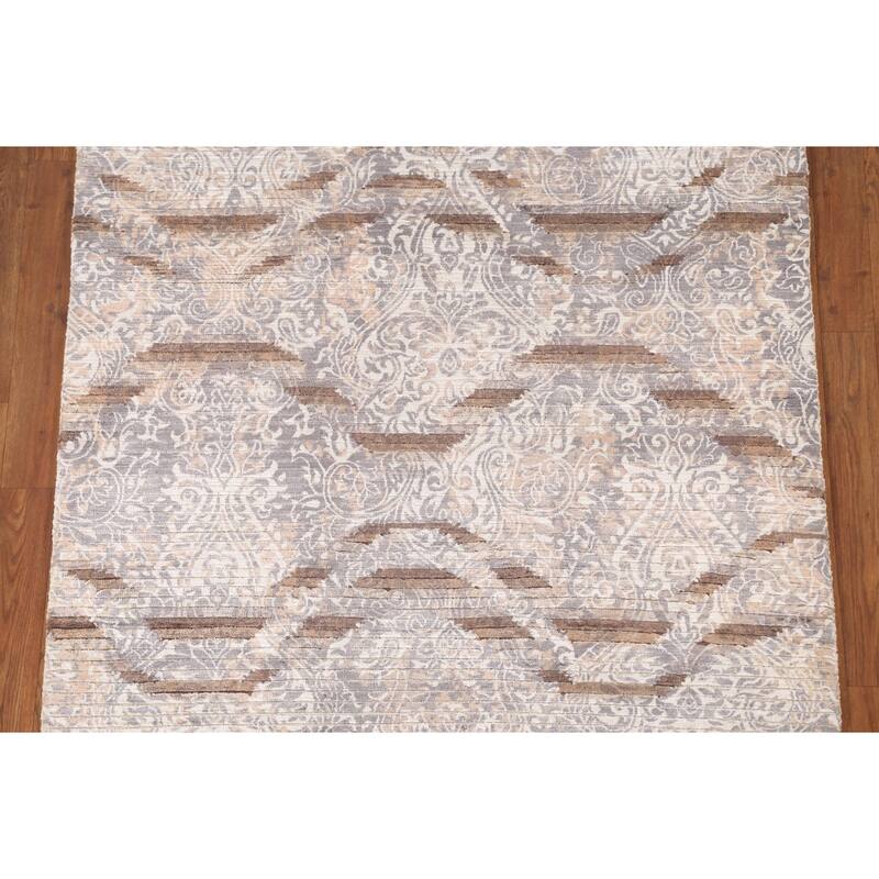 Beige Striped / Abstract Indian Area Rug Handmade Wool Carpet - 3'10"x 6'0"