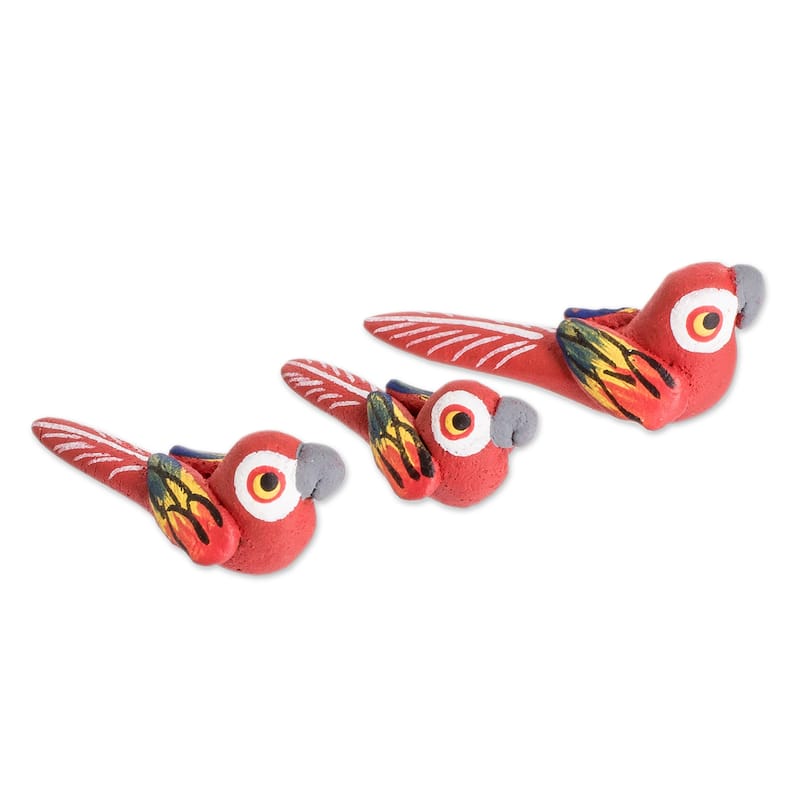 Novica Handmade Macaw Reunion Ceramic Figurines (Set Of 3)