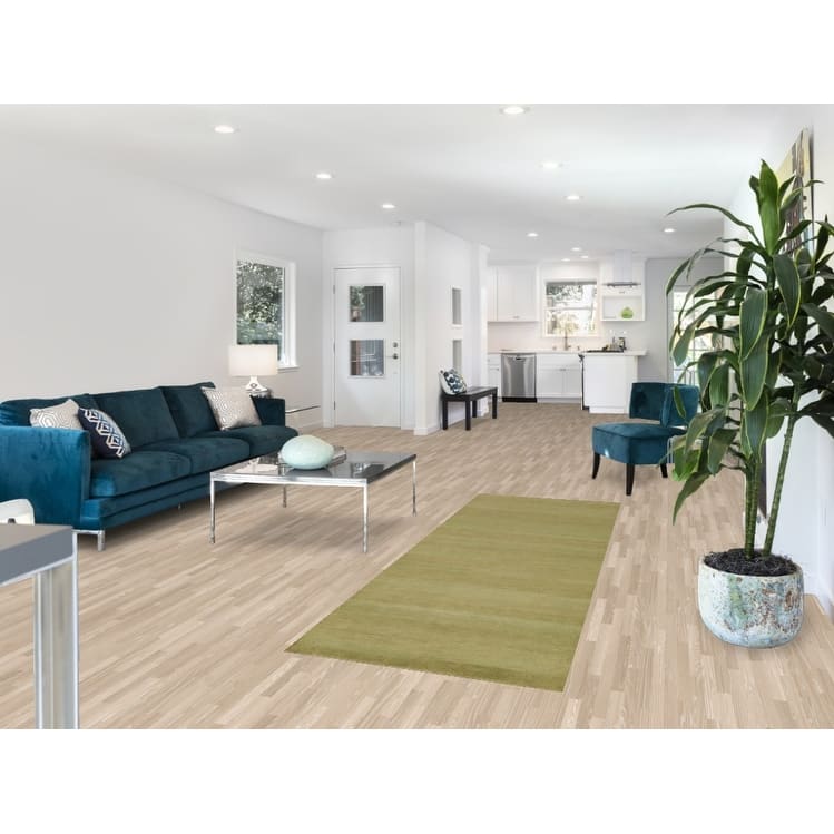 Hand Knotted Oriental 100% Wool Carpet Modern Solid Green Gabbeh Runner Rug - 8' 2'' X 2' 9''