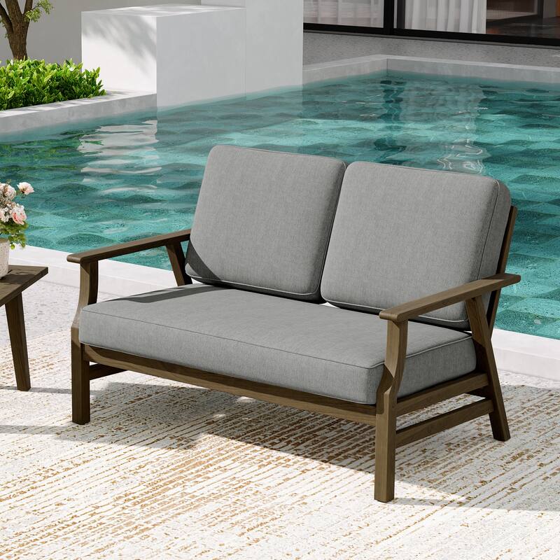 Teak Frame Outdoor Loveseat Daybed with Water-Resistant Cushions.