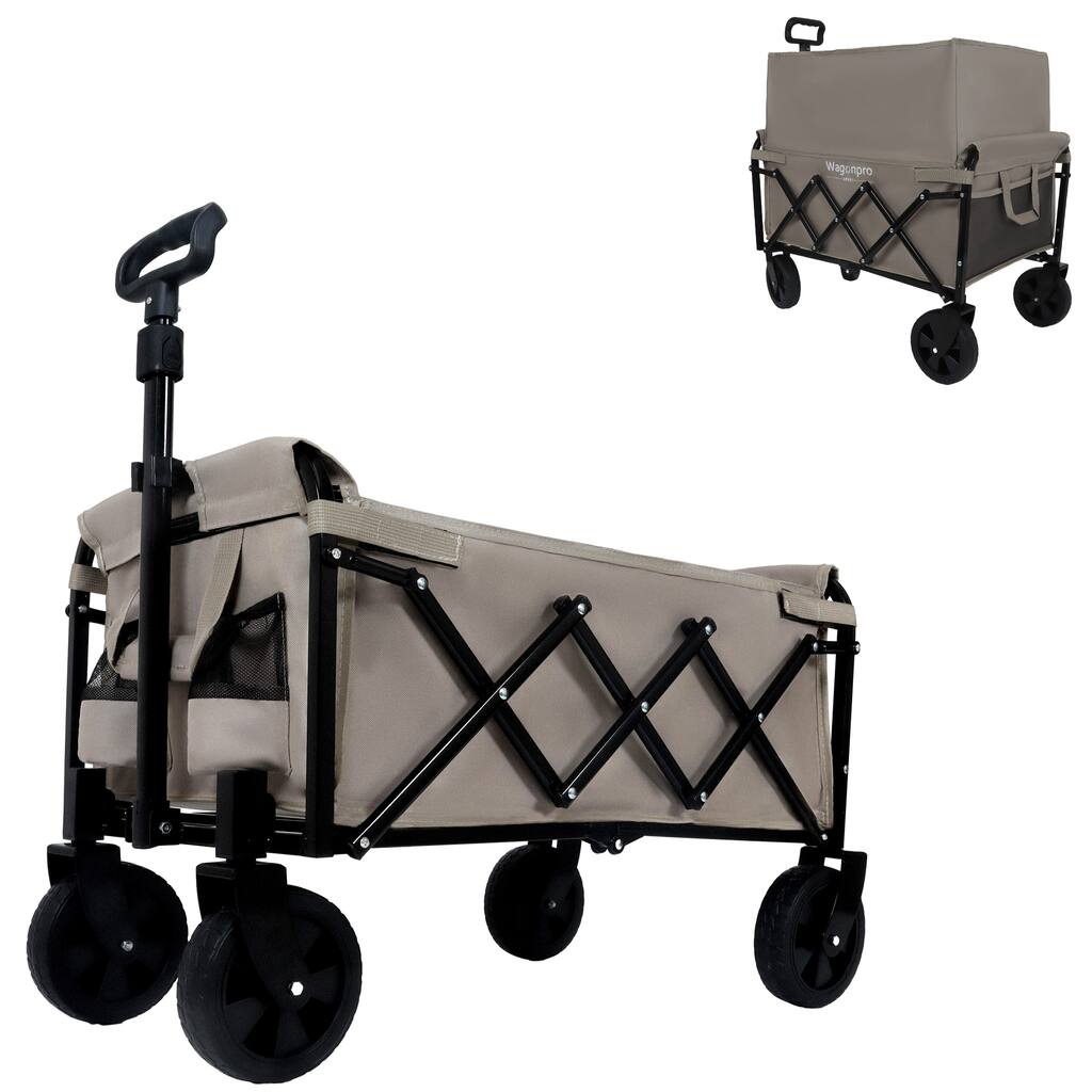 Expandable Dual-Layer Utility Wagon - 225lb Capacity with 100% Extra Space, Beige