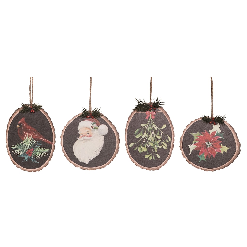 Transpac Plywood Wood Cut Ornament Set of 4 Christmas Home Decorations