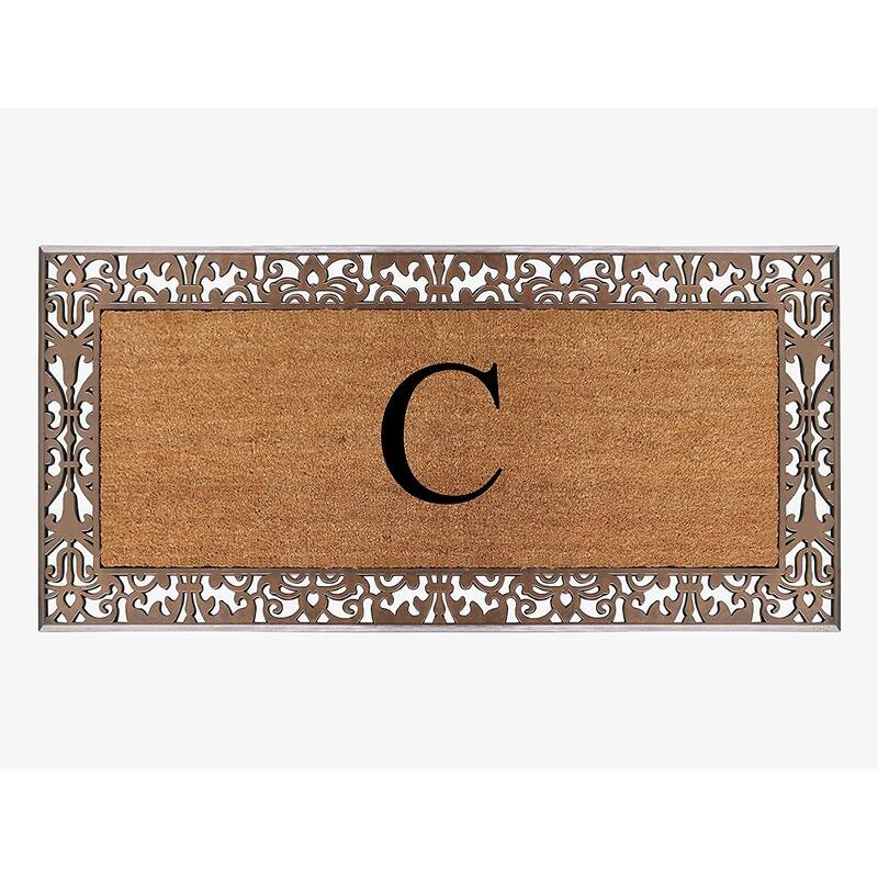 A1HC Natural Coir Monogrammed Door Mat For Front Door, 30"X60", Anti-Shed Treated Durable Doormat for Outdoor Entrance - C