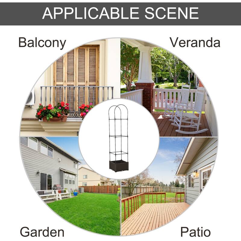 Outsunny 16" x 16" x 70" Garden Bed & Trellis Plant Stand with Self-Watering Disk, Drainage Holes, & Steel Frame