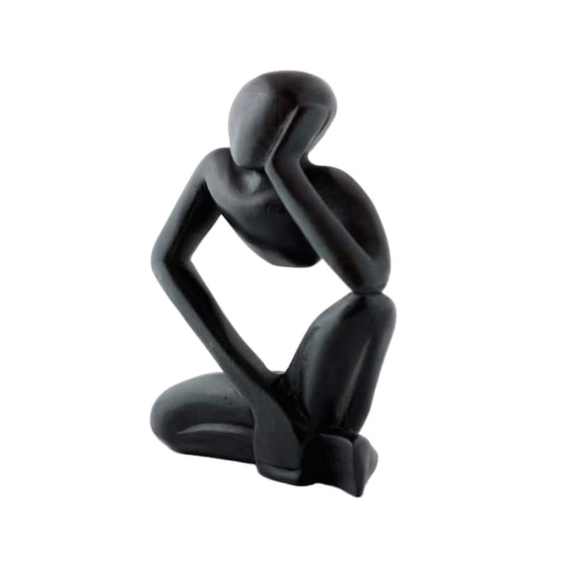 12" Wooden Handmade Abstract Sculpture Statue Handcrafted "Thinking Man" Gift Home Decor Figurine Decoration Hand Carved Black