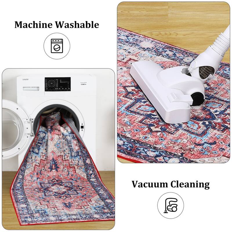 Runner Rug 2x6 Traditional Washable Vintage Medallion Floral Design Area Rug - 2' x 6' Oval