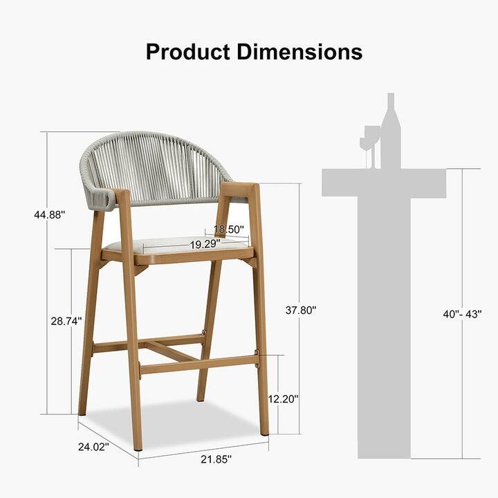 PURPLE LEAF Outdoor Bar Stools Chair Set of 2, All Weather Rattan and Aluminum Patio Bar Stool with Cushion