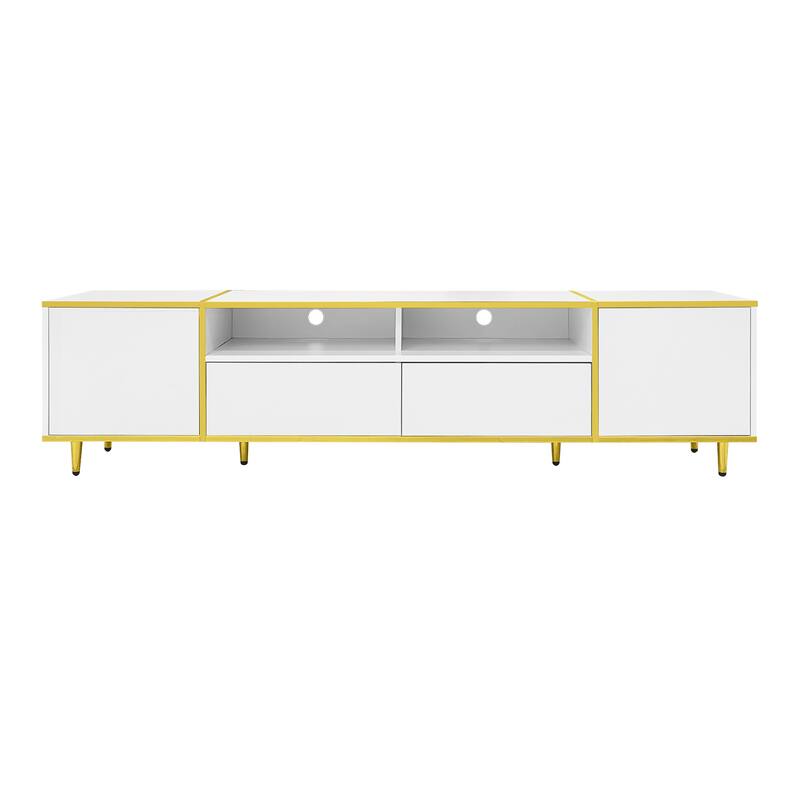 70.9"TV Stand for TVs up to 80 Inches,Entertainment Center with 2 Shelves and LED Lights,2 Drawers,2 Cabinets and Metal Legs