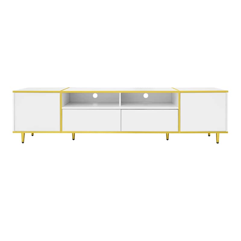 Modern TV Stand for TVs up to 80 Inches with LED Lights 2 Drawers 2 Cabinets 2 Shelves and Metal Legs