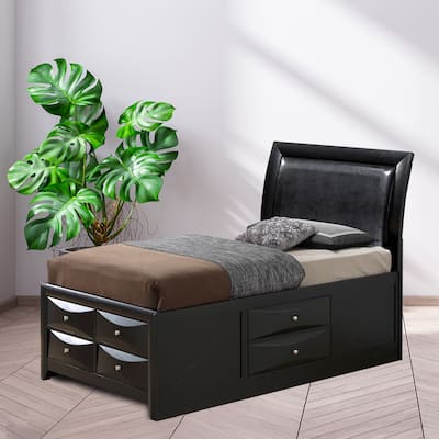 Panel Twin Bed with Storage Drawers - 85" - Black