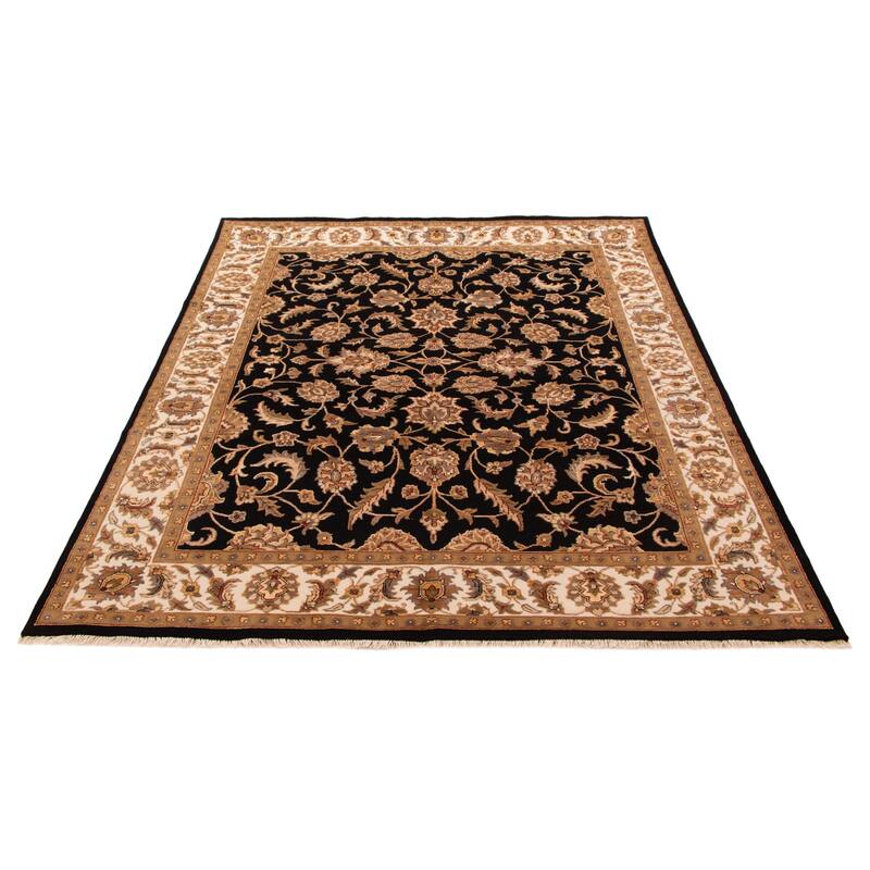 ECARPETGALLERY Hand-knotted Finest Agra Jaipur Black Viscose, Wool Rug - 7'10 x 10'3